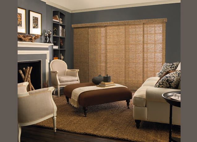 Fort Lauderdale Family room with grey walls and tan sliding panel tracks.